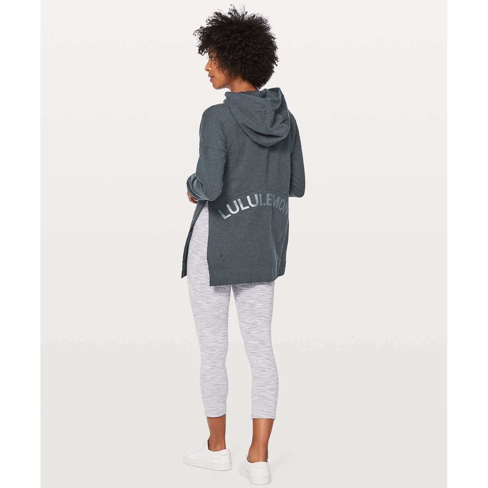 Lululemon Cut Above Hoodie Heathered Naval Blue Pullover Logo Back Womens 2